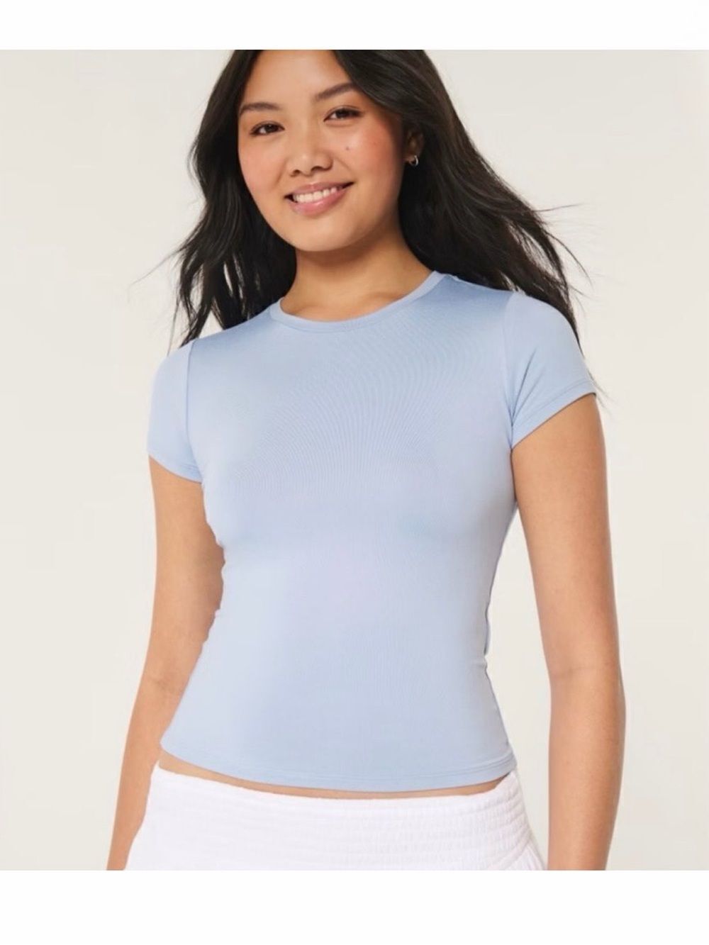 Hollister XL Long Light Blue Crewneck Short Sleeve Seamless Fabric Tee